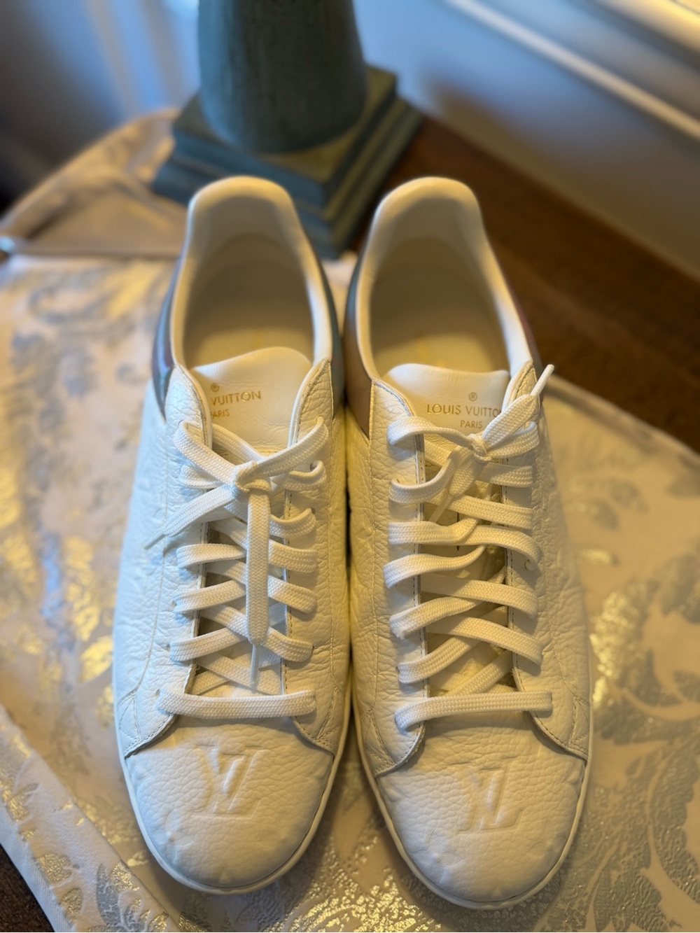 Louis Vuitton White Embossed Monogram Calfskin Sneakers Mens 8 (US9.5) - Picture 3 of 10